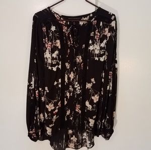 WHBM floral print high low blouse lace insets